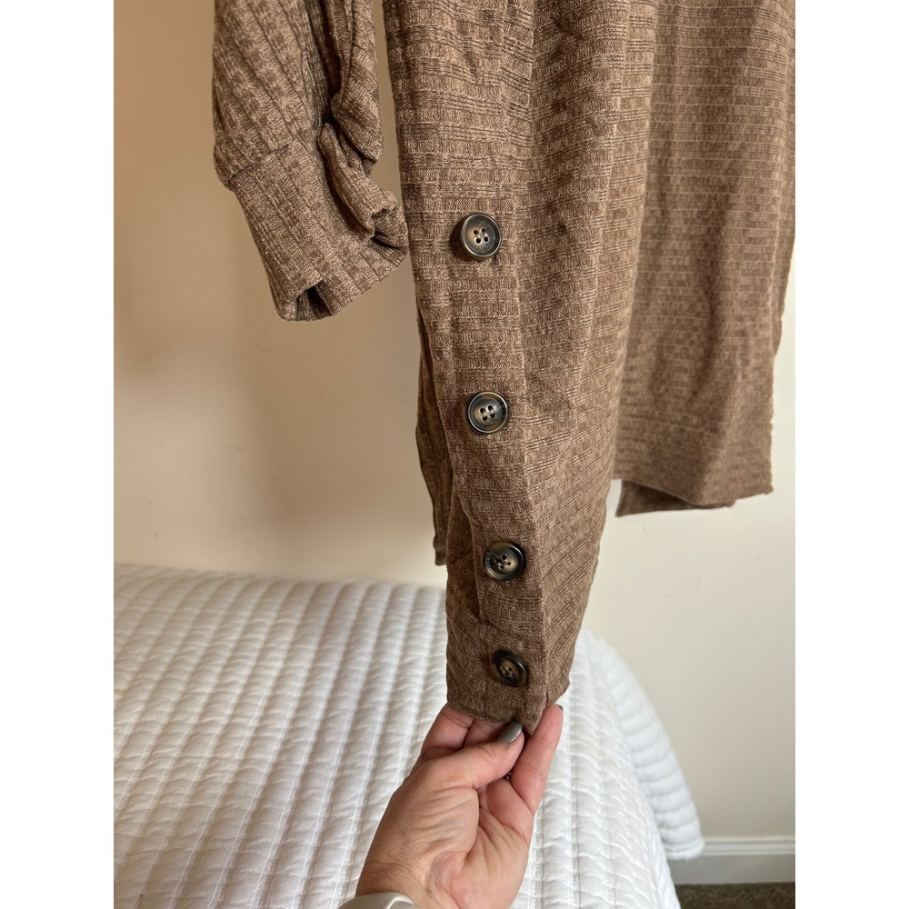 BUILT by DREAMERS Brown Textured Cardigan Duster Open Front Button Side Women M - Picture 5 of 6